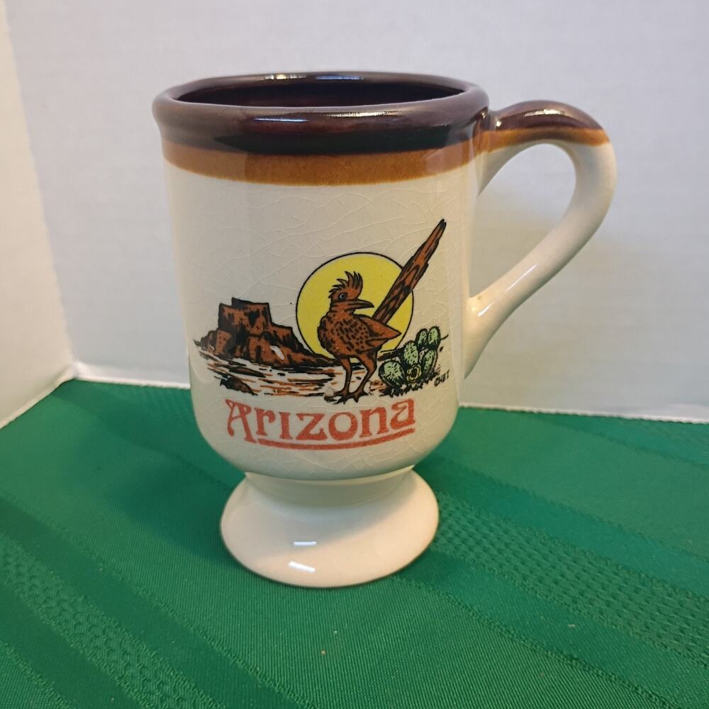 1970's Arizona Souvenir Ceramic Coffee Mug Cup Road Runner Desert Cactus